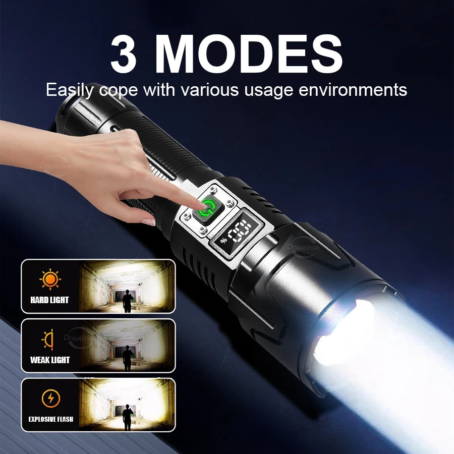 lampe torche rechargeable led puissante zoom camping pêche exploration résistante étanche multifonctionnelle