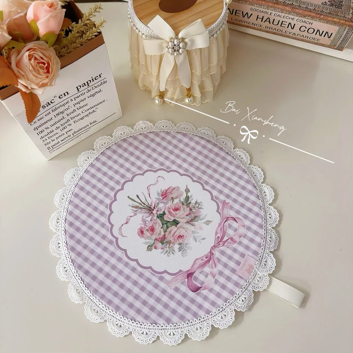 coasters fleur rose géométriques dentelés vintage blanc opalets résistants chaleur