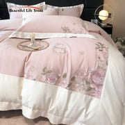 ensemble literie motif floral rose taies oreiller fermeture eclaire satin romantique chambre coucher