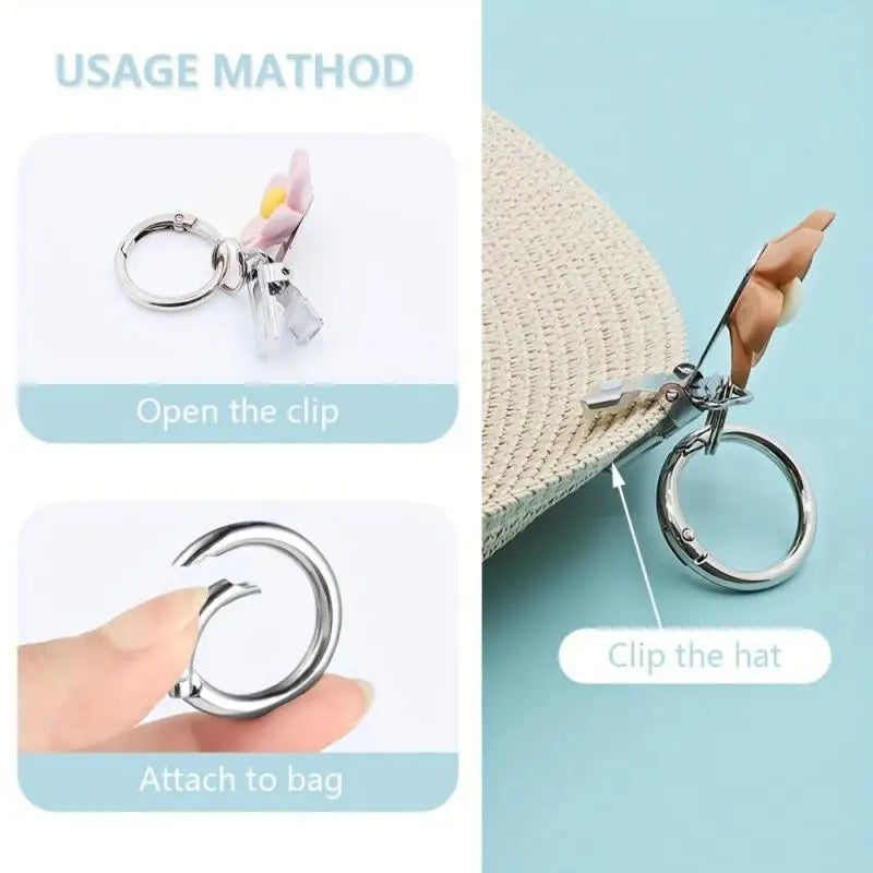 porte clés pince chapeau fleurs simples moderne minimaliste beige blanc jaune rose adhésif voyage