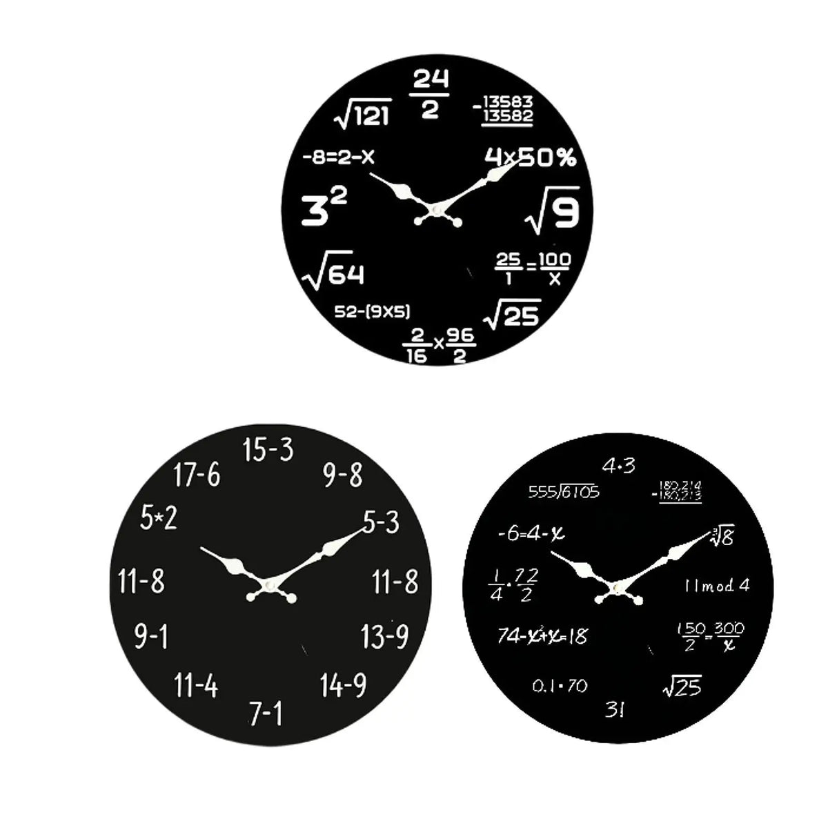 horloge murale mathématiques équations aiguilles bois moderne opaque salon chambre