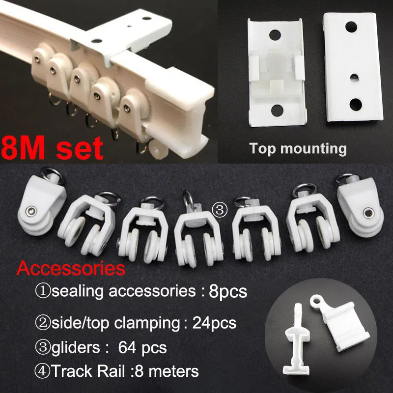 rails rideaux courbés pvc blanc flexible accessoires anneaux boucles poulies supports minimaliste