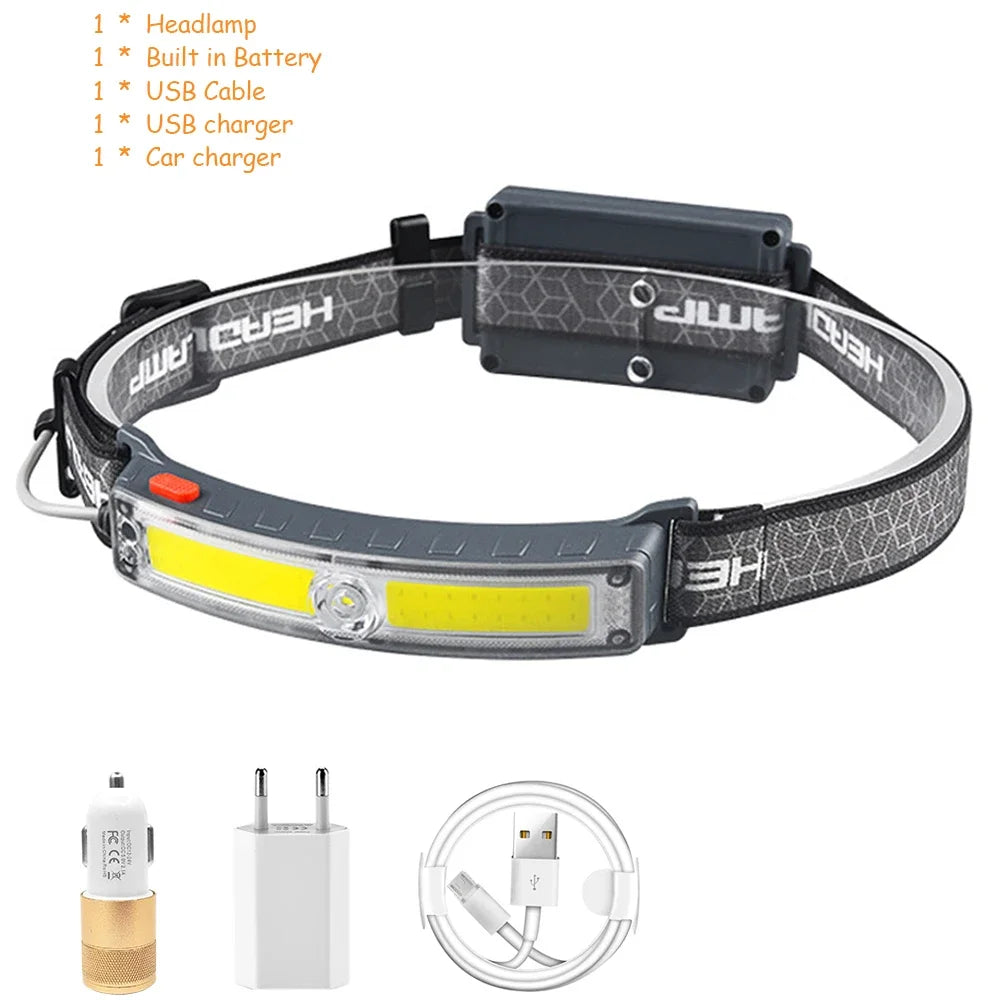 lampe frontale rechargeable led 5w gris noir ceinture ajustable mode pêche étanche 60deg modernisée