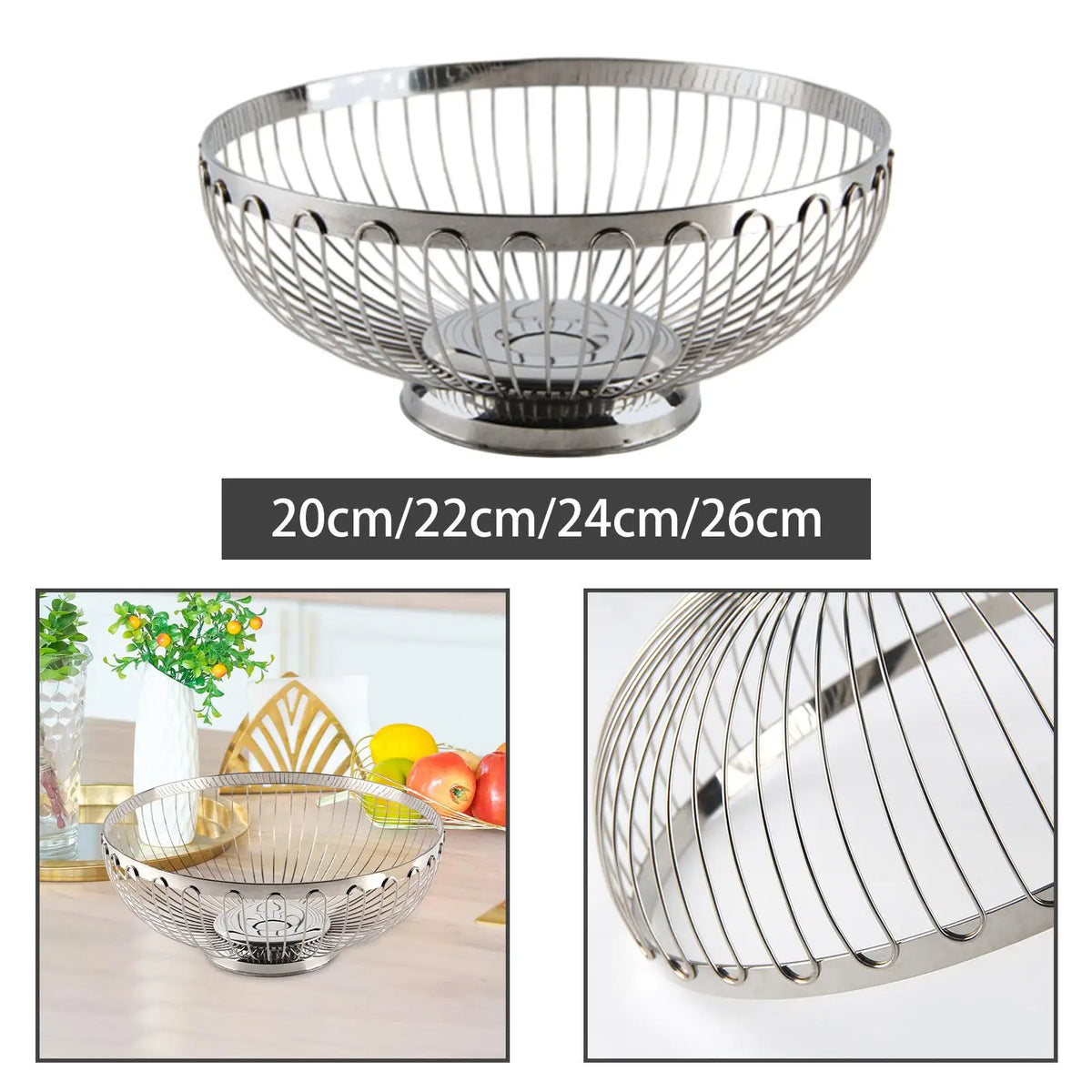 Corbeille à fruits en acier inoxydable ronde rouge avec des pommes et des oranges