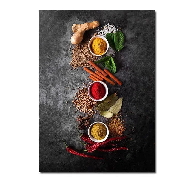 décoration murale art culinaire herbes épices condiments toile impression sans cadre vertical