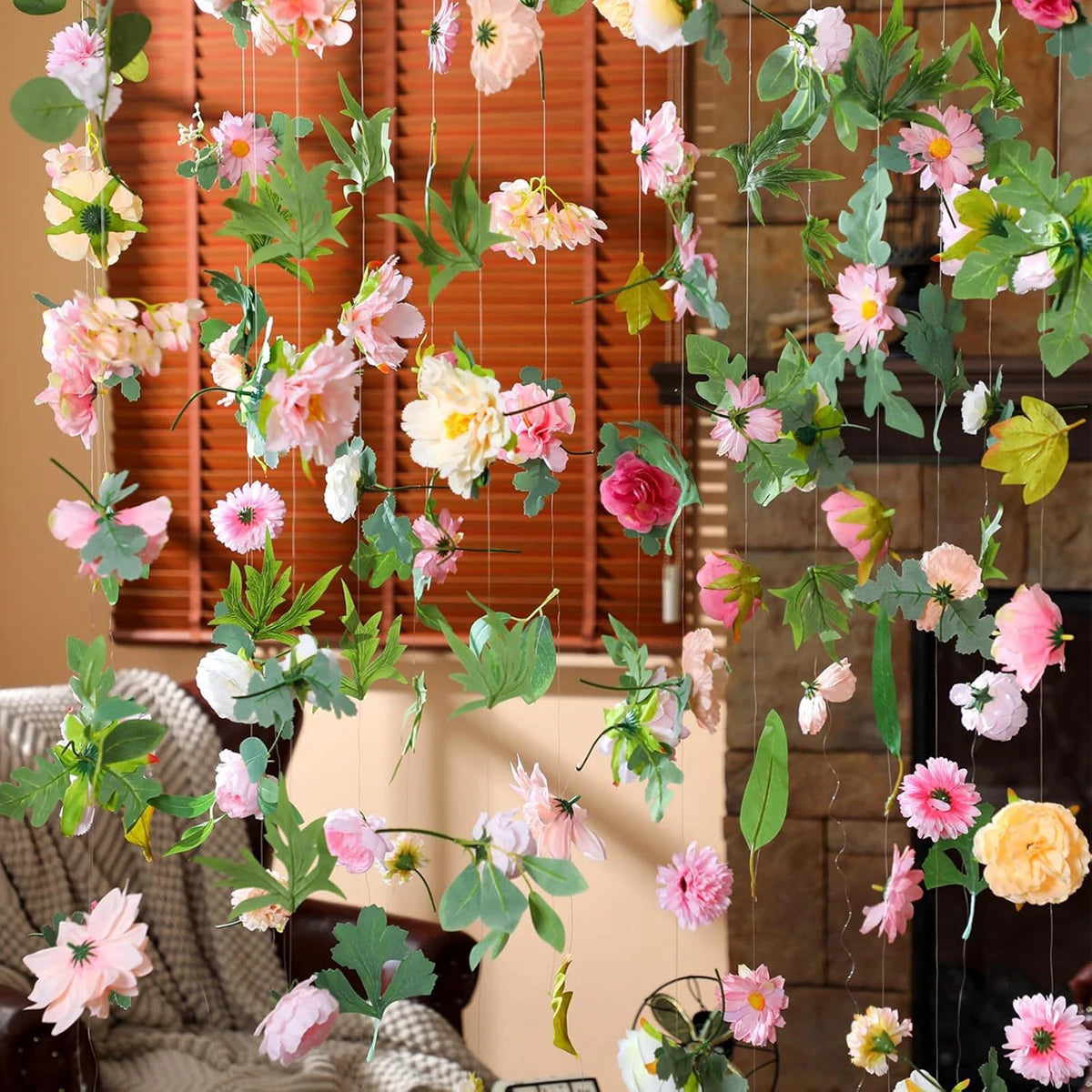 guirlande florale romantique fleurs artificielles rose orange rouge jaune verte mariage décoration intérieure suspension