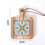 planche découper artisanale motifs floraux colorés cartes d'information bois naturel 20cm 14cm
