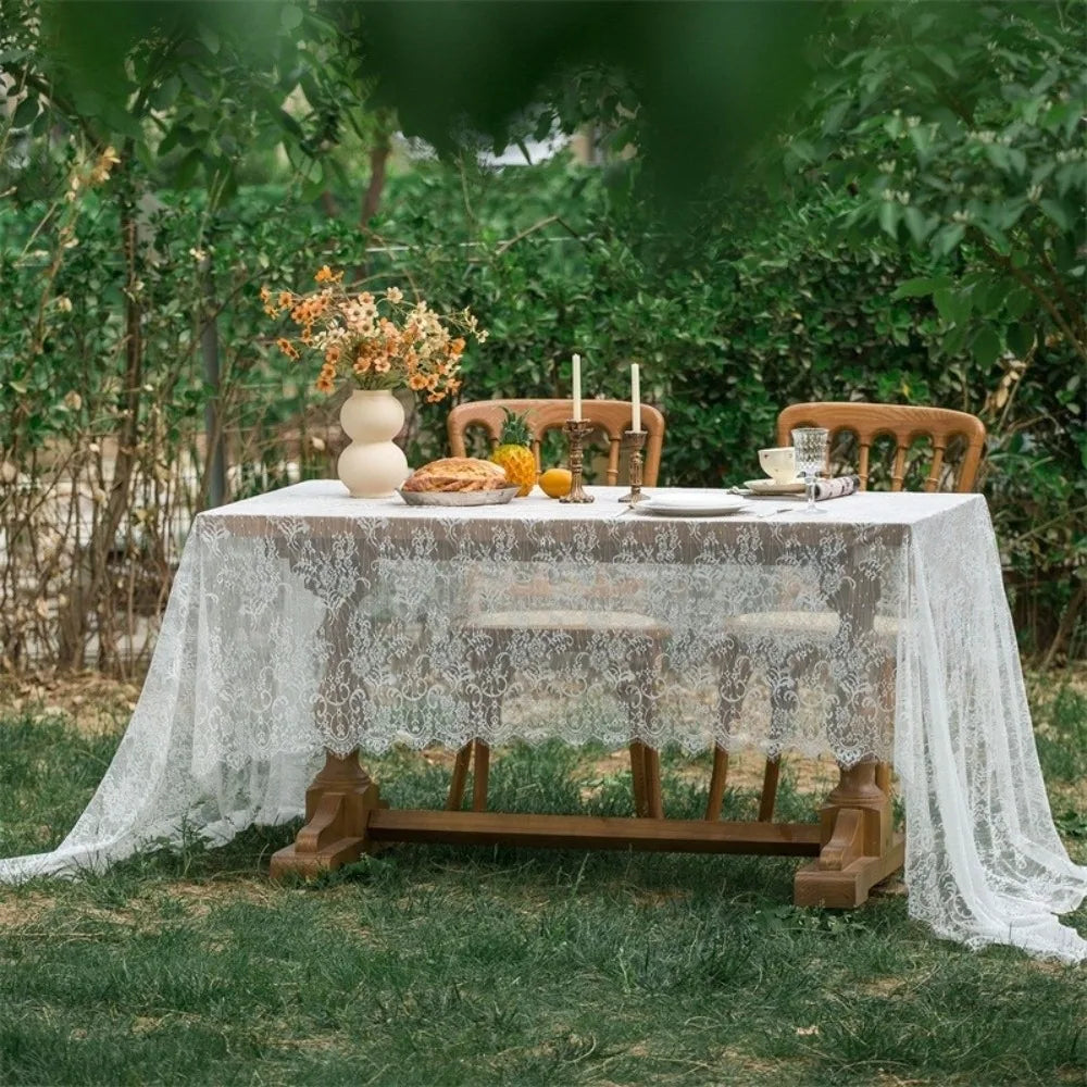 nappe table broderie florale blanc classique fête pâques semi transparente rectangle utilisation quotidienne