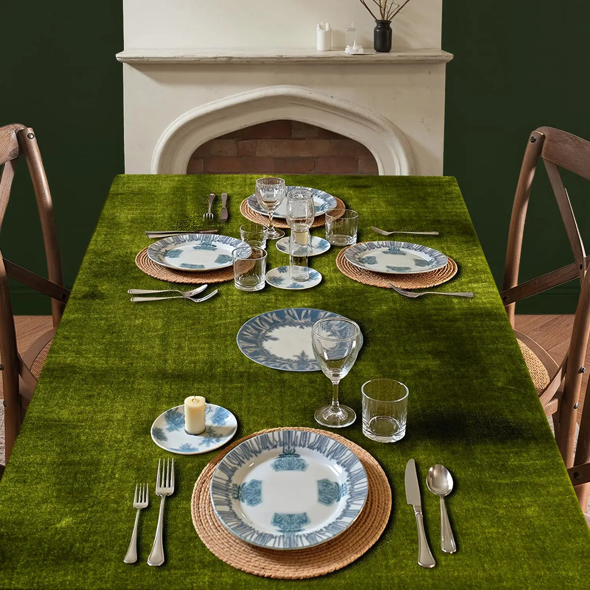 nappe velours vert foncé classique rectangulaire lavable extérieur mariage fête banquette
