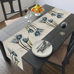 nappe lin bleu beige fleurs tulipes aquarelle moderne table runner déco
