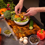 planche découper bois marron carreaux moderne double face légumes viandes kitchen chopping board