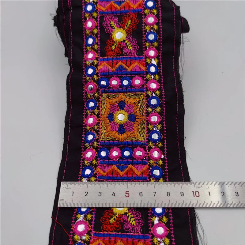 ruban décoratif brodé sequins noir rose ethnique traditionnel mariageOpaque broderie polyester