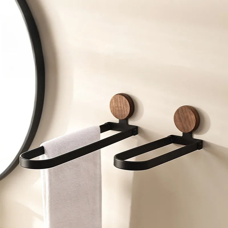 porte serviettes mural moderne adhésif sans perçage acier inoxydable bois naturel noir minimaliste salle