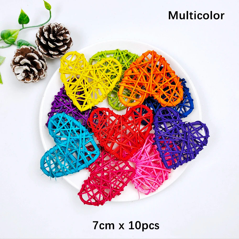 décoration artisanale boules coeurs rotin multicolores tressées anniversaire mariage festive
