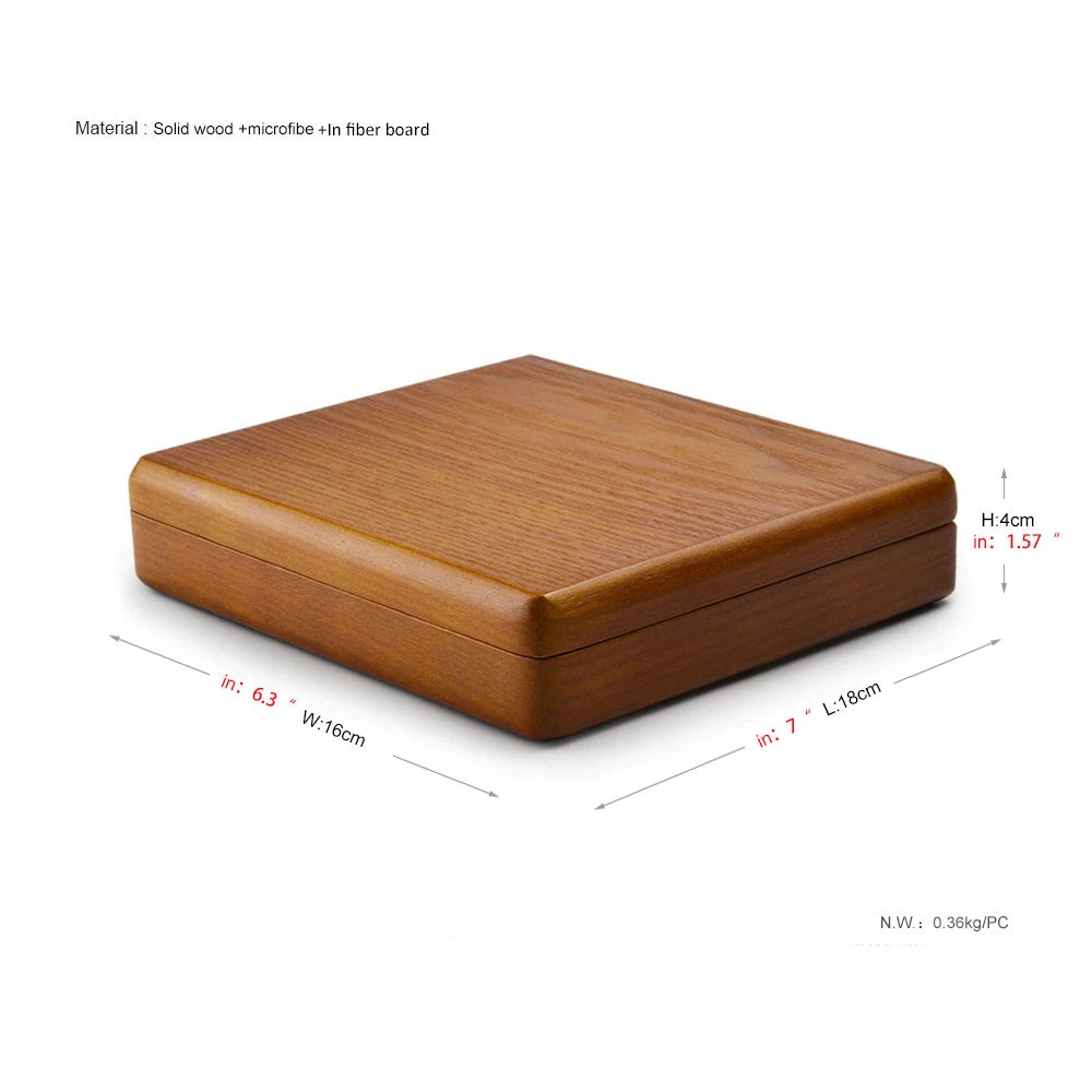 boîte bijoux bois marron clair classique rangement anneaux simili cuir 16x18cm