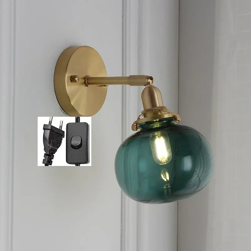 lampe murale moderne or transparent rayures ampoule led cordon interrupteur vintage électrique