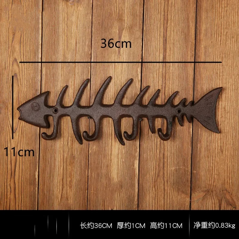 porte clés mural vintage porte clés clé marteau tournevis rustique imprimé poisson