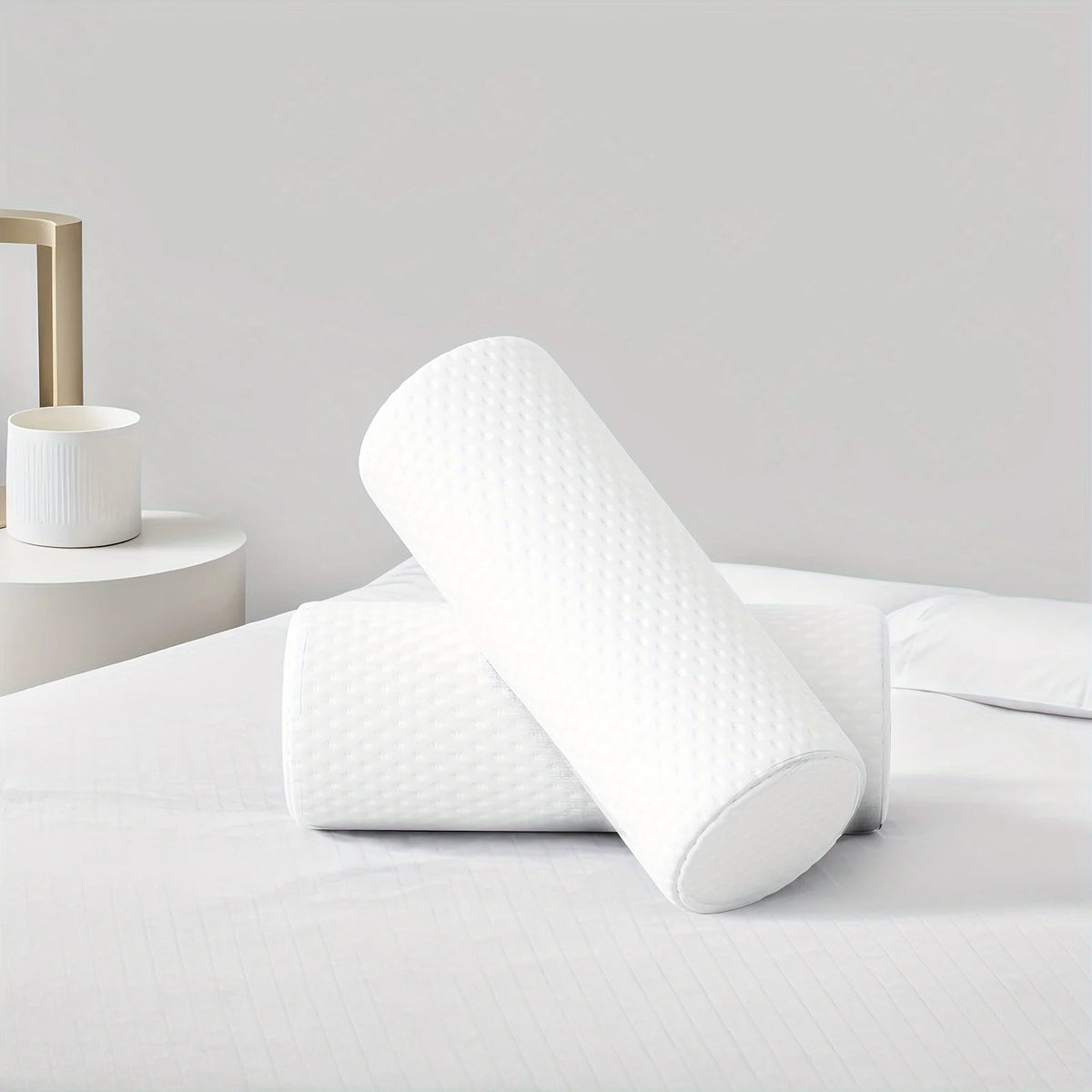 coussin ergonomique blanc mousse mémoire forme conique texture pointillée zip 15x40cm lit massage cervical