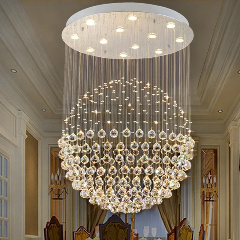 suspension lumineuse moderne cristal dorées élégante lumière led transparente fixations invisibles chambre salon