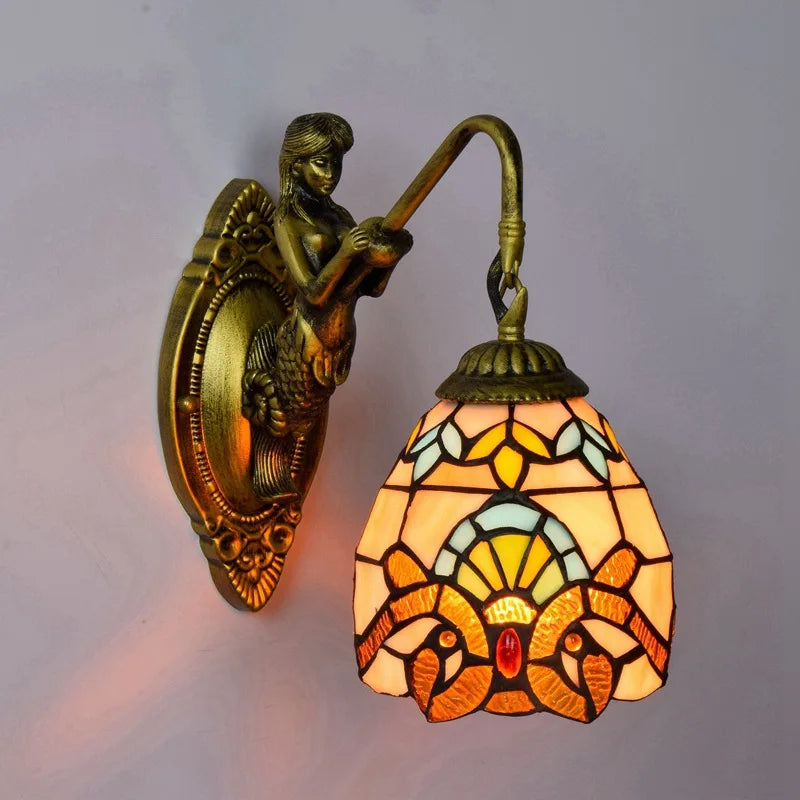 lampe murale vitrail tiffany sirène chambre cuisine vintage floral métallique