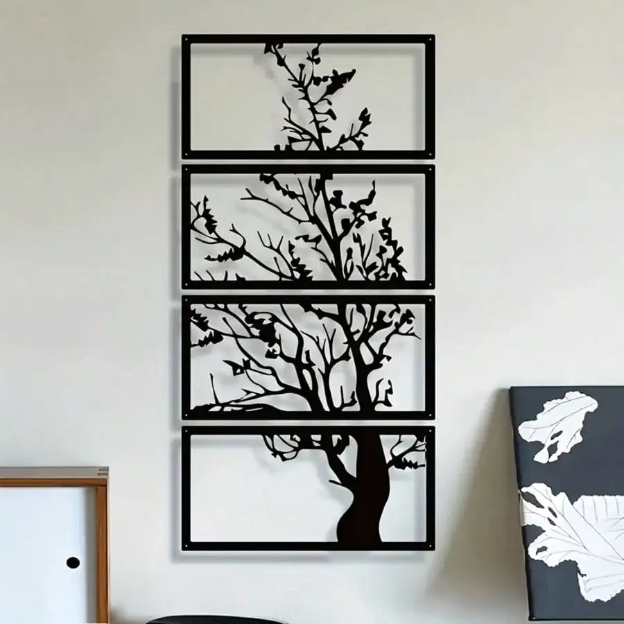décoration murale moderne tableau noir silhouette arbre branches feuilles opaque salon chambre