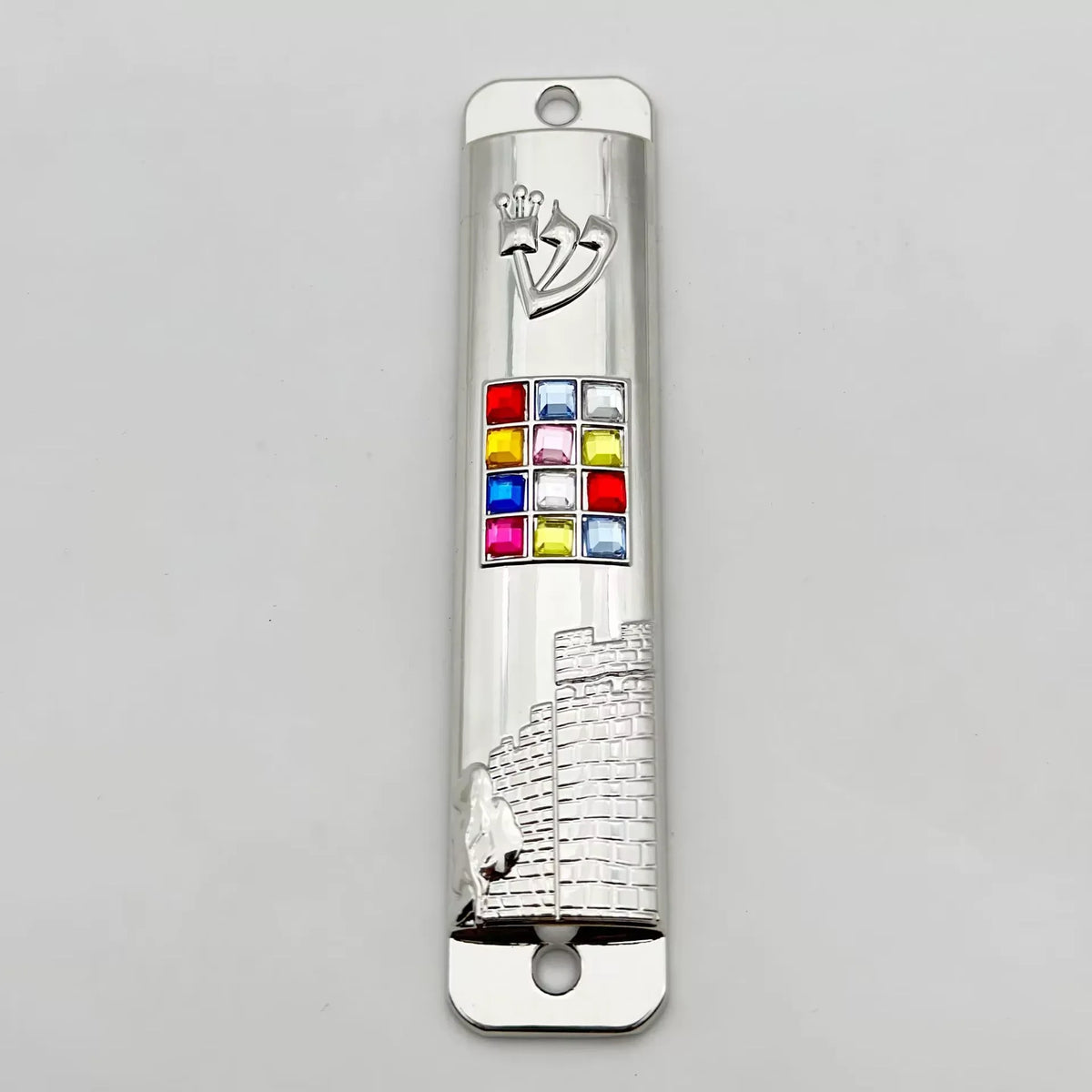 décoration maison mezuzah argenté doré relief architectural strass colorés traditionnel artisanal hanukkah
