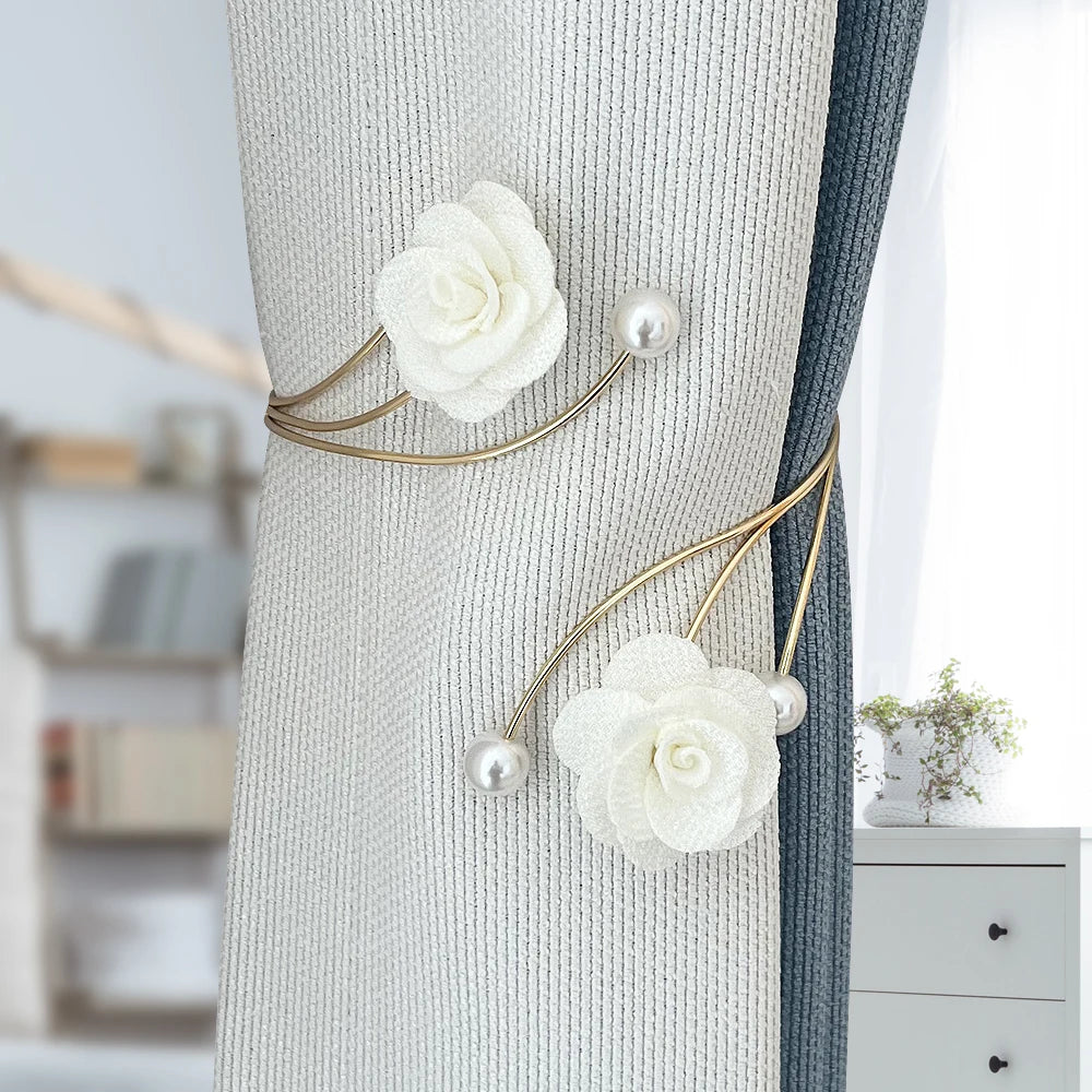 accessoires fenêtre rideau clips roses tissu moderne élégant off white rouge doré