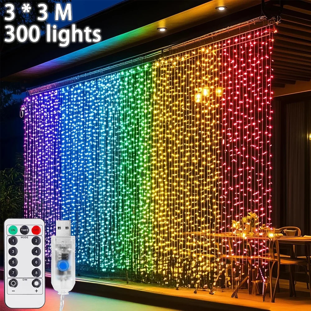 guirlande lumineuse multicolore fil cuivre torsadé 300 lumières 3x3m moderne noël décoration chambre coucher