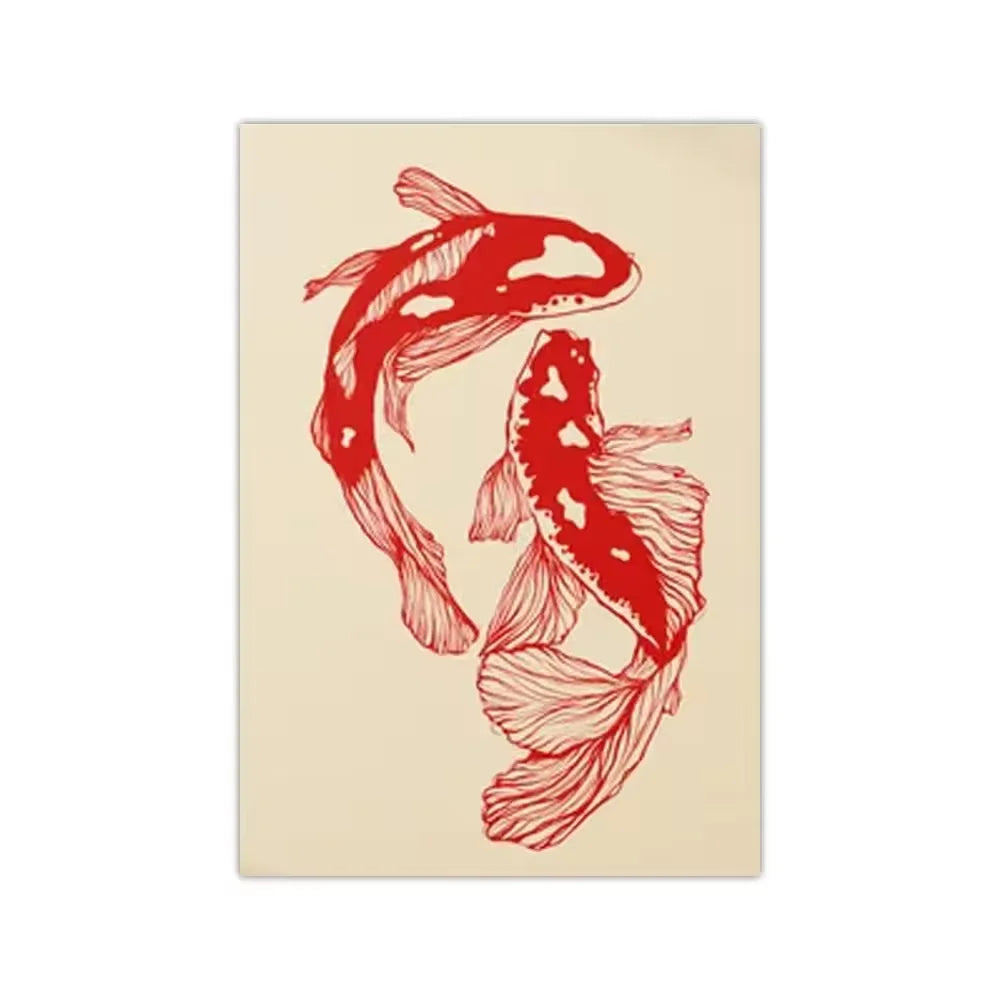 affiche décoration murale poissons stylisés toile opaque minimaliste animal compagnie sans cadre chambre salon
