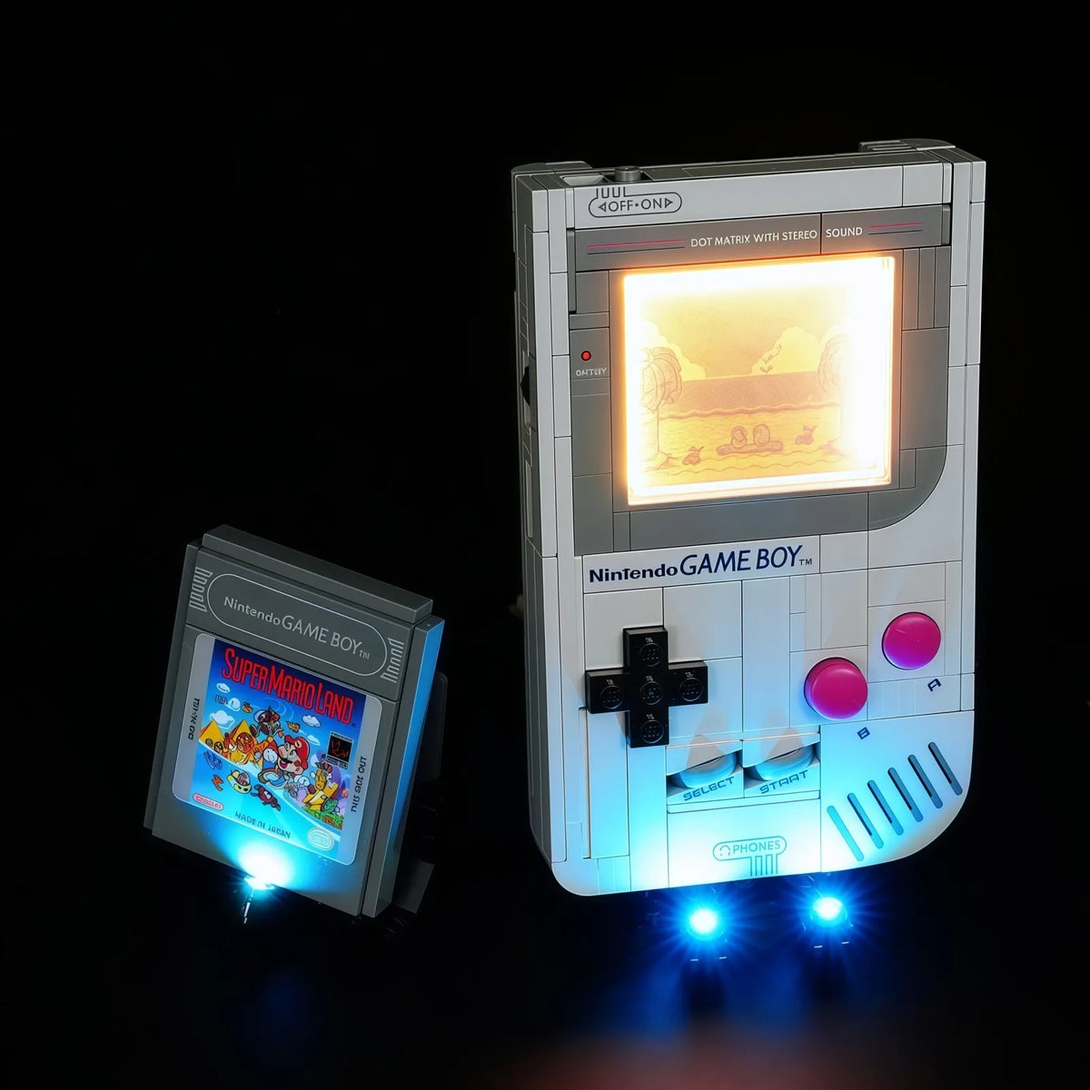 lampe décorative rétro console game boy blanc gris rose bleu écran lumineux boutons noirs