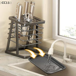 porte couteaux contemporain gris métallisé couteaux ciseaux plateau détachable minimalisterangement efficace ustensiles cuisine