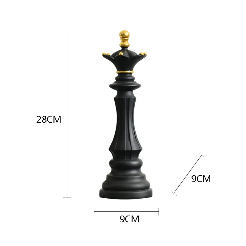 figurines échecs résine noir blanc décor salon classique chevaliers reines rois dorures intérieur