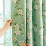 rideau fleurs feuilles opaques classique beige vert orange fenêtre Anneaux