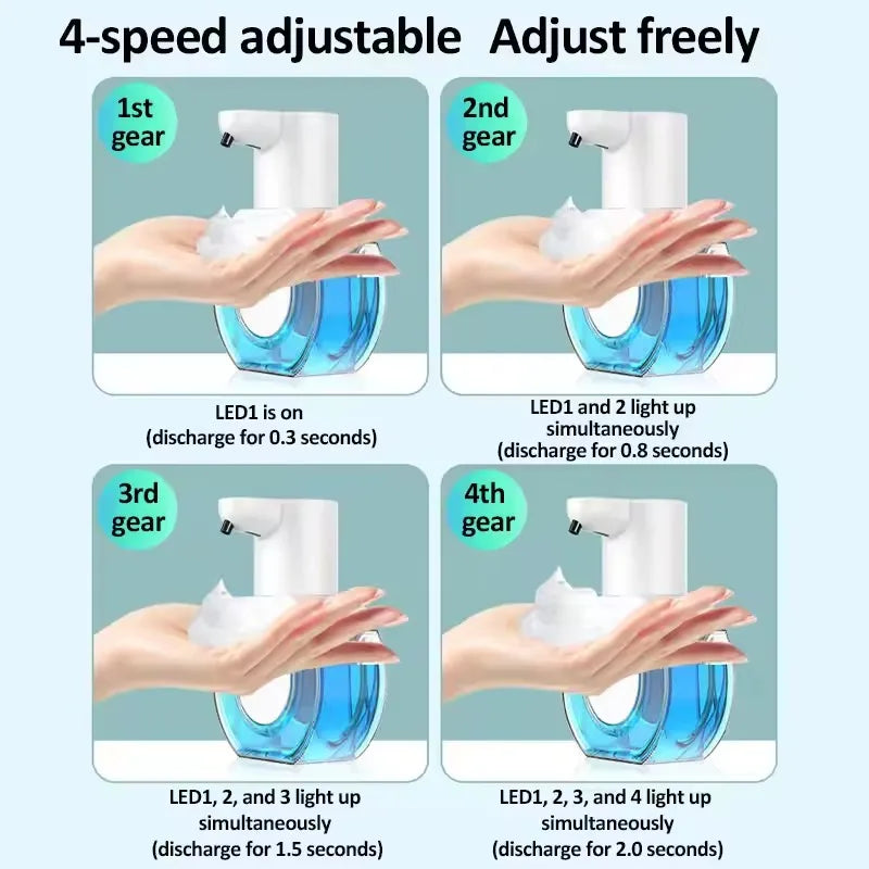 distributeur automatique savon mousse blanc bleu translucide moderne minimaliste fixation murale rechargeable hygiène mains