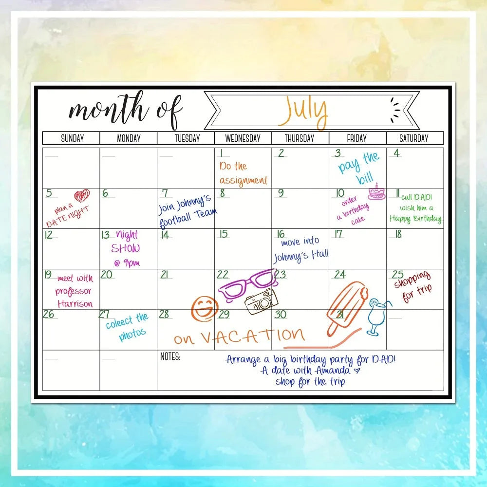 calendrier magnétique blanc bleu vert rouge aimants modernes pratique stylos essuie glaces