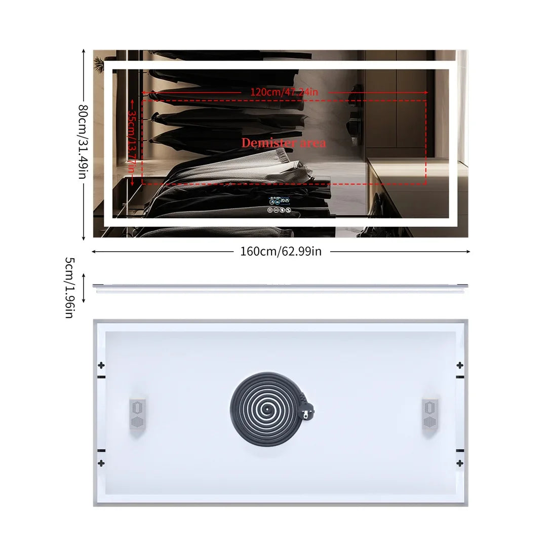 miroir lumineux moderne marbre blanc noir antibuée led bluetooth défog couleurs