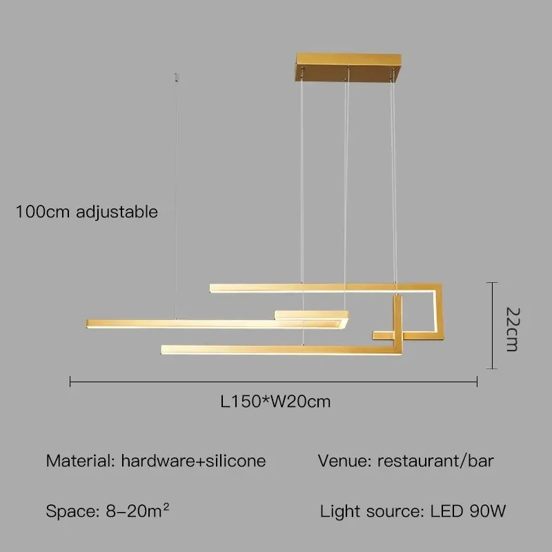 suspension lumineuse moderne rectangulaire noir doré éclairage led réglable chambre salon