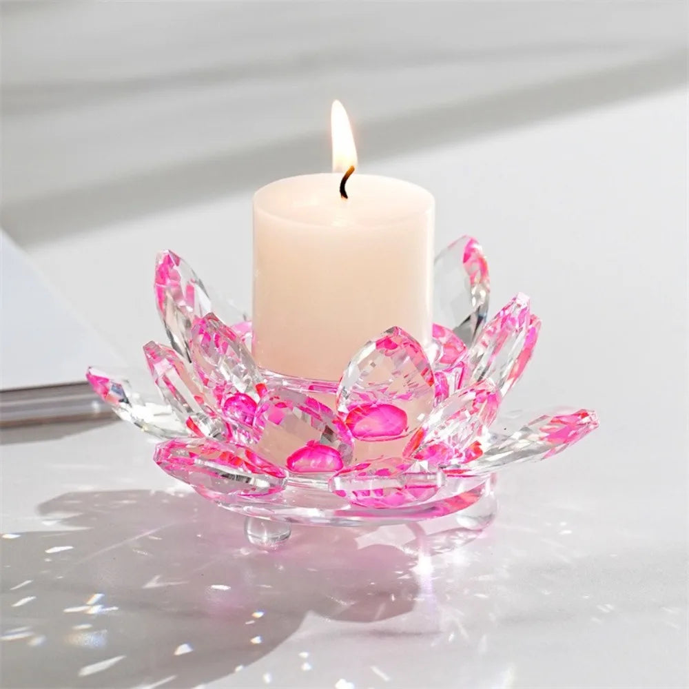 support bougie moderne transparent fleur lotus multicolore rose marron violet élégant décoration intérieure bougies