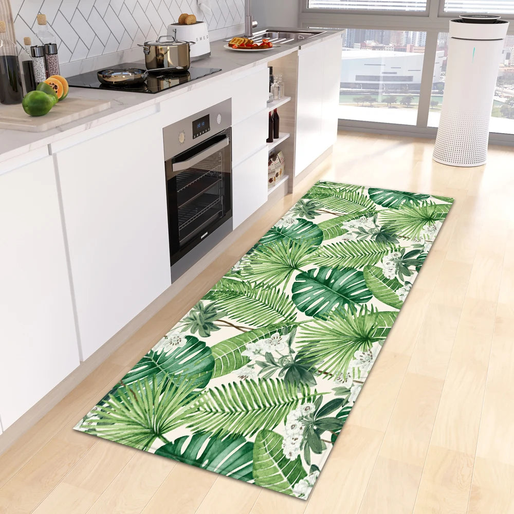 tapis tropical feuilles vertes antidérapant polyester moderne entrée salon cuisine