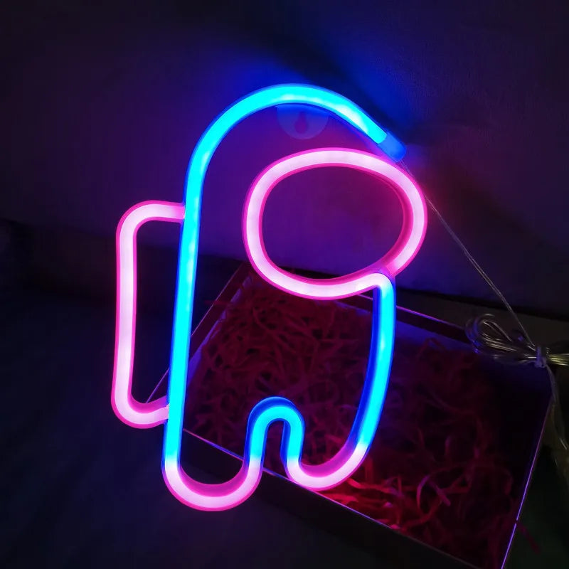 lampe néon multicolore personnage stylisé moderne câble usb boîte colorée festive chambre enfants