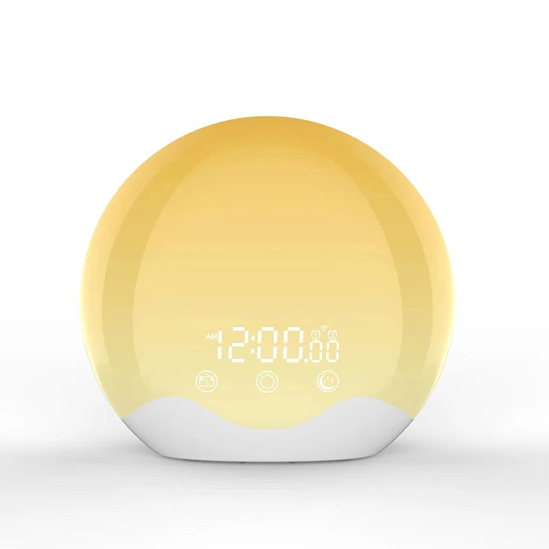 lampe réveil sunrise lumière d'éveil son numérique veilleuse horloge aide sommeil double face led