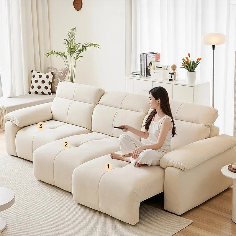 canapé lit moderne convertible beige oreillers 196x160x98cm tissu composite sponge down adjustable
