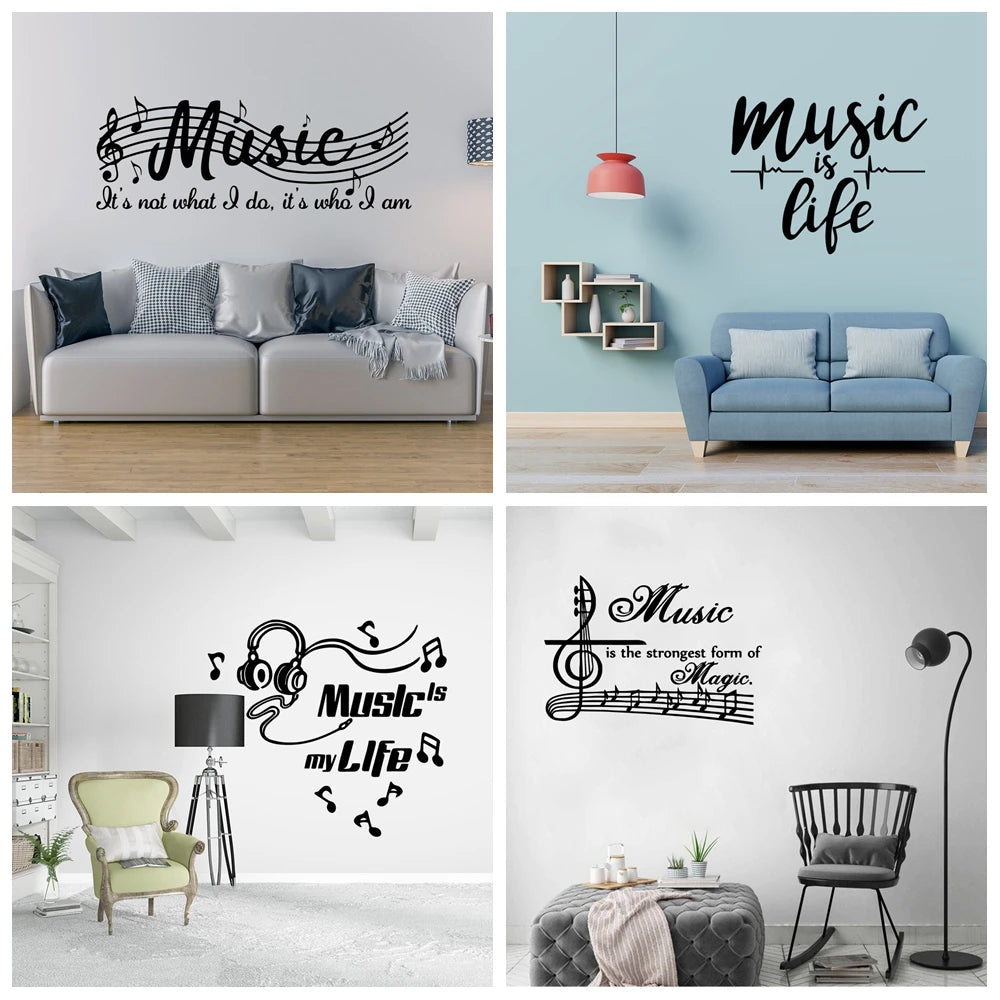 Autocollant mural avion avec motifs musique pour chambre d'enfant