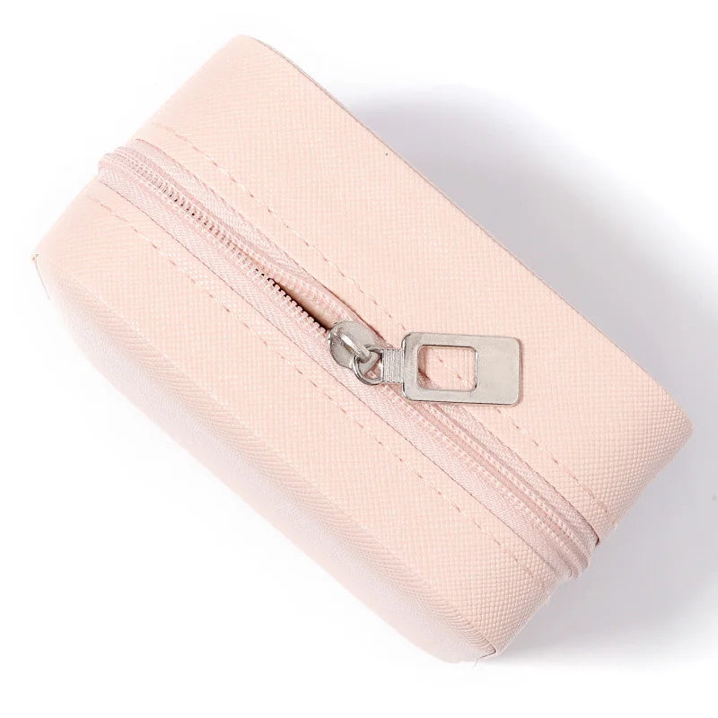 boîte bijoux simili cuir gris rose moderne fermeture éclair rangement bagues pendentifs boucles d'oreilles