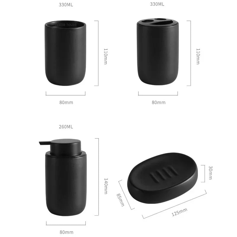ensemble salle bain noir blanc gris minimaliste tasse distributeur brosse dents savon grille dimensions