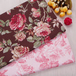 tissu coton biodegradable floral marron rose vert motifs roses champetre vintage romantique 160cm