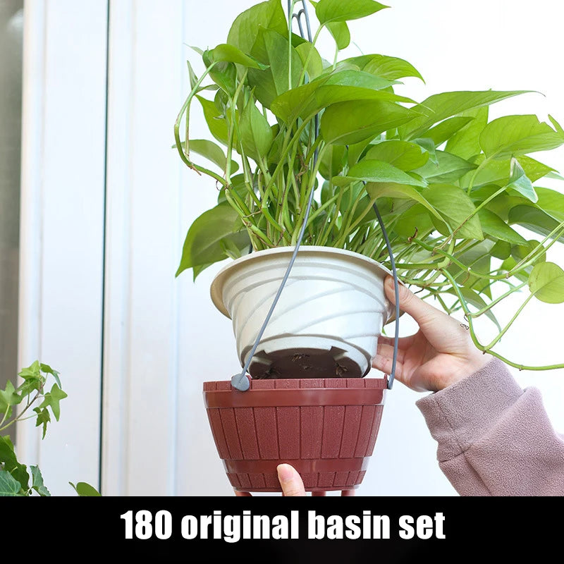 Pots suspendus fleurs plastique pp rayures bois gris marron moderne rustique okolets métalliques