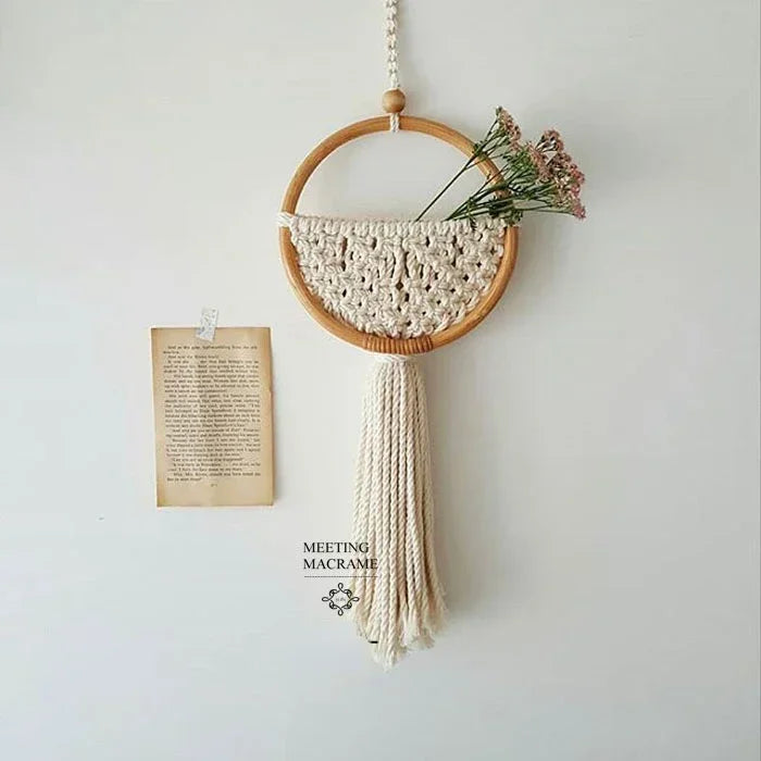 tapisserie murale macramé géométrique boho chic coton main plante artificielle
