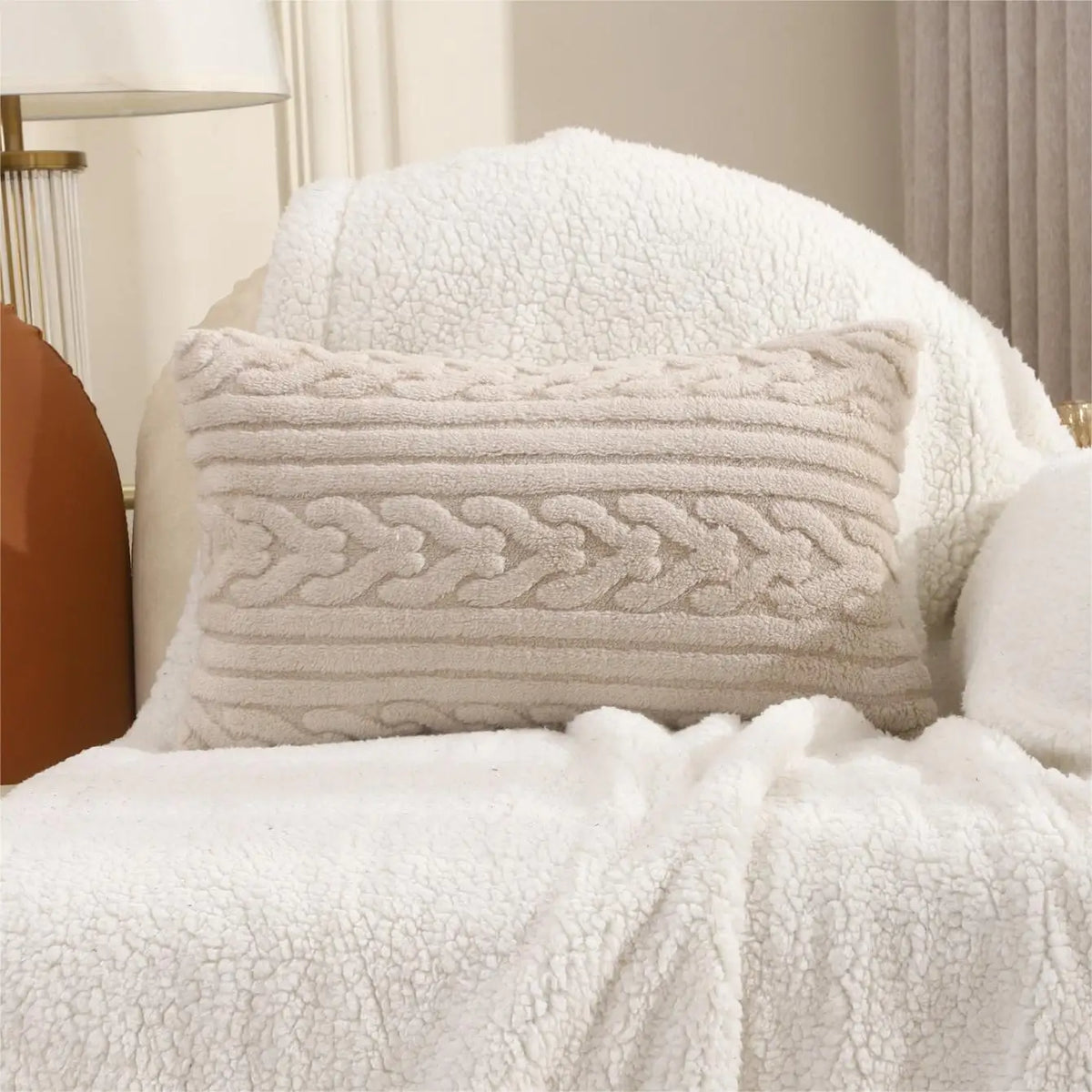 housse coussin peluche super douce motif tressé vintage opacité beige adhésif canapé chaise voiture