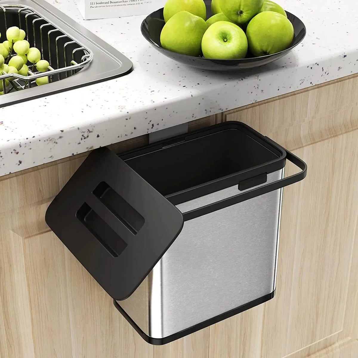 poubelle suspendue moderne minimaliste acier inoxydable couvercle roulant adhésif 3l capacité fixations porte cuisine